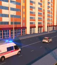 Как в показанной ситуации следует поступить водителю легкового автомобиля при приближении транспортного средства оперативного назначения?