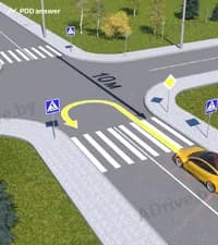 Нарушит ли Правила дорожного движения водитель жёлтого автомобиля, выполнив разворот по траектории, показанной на рисунке?
