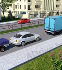 Нарушены ли правила буксировки в показанном случае (у буксируемого автомобиля исправны рулевое управление и рабочая тормозная система)?