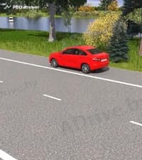 Водитель красного автомобиля совершил вынужденную остановку, вызванную технической неисправностью. Должен ли он в показанной ситуации включить аварийную световую сигнализацию и выставить знак аварийной остановки?