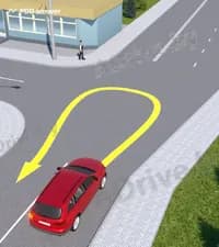Разрешено ли водителю красного легкового автомобиля выполнить разворот на показанном перекрёстке?