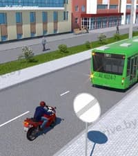 Разрешено ли мотоциклисту выполнить обгон автобуса в показанной ситуации?