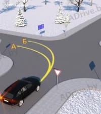 По какой траектории водителю чёрного легкового автомобиля следует выполнить поворот налево?