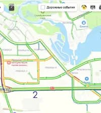 Вам необходимо доехать до заправки (из пункта «А» к пункту «Б»). Каким маршрутом следует воспользоваться, обозначенным цифрой 1 (бледная полоса) или обозначенным цифрой 2 (тёмная полоса)?