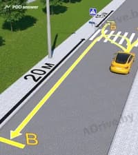 Разрешено ли водителю жёлтого автомобиля остановиться у края тротуара, двигаясь по траекториям, показанным на рисунке?
